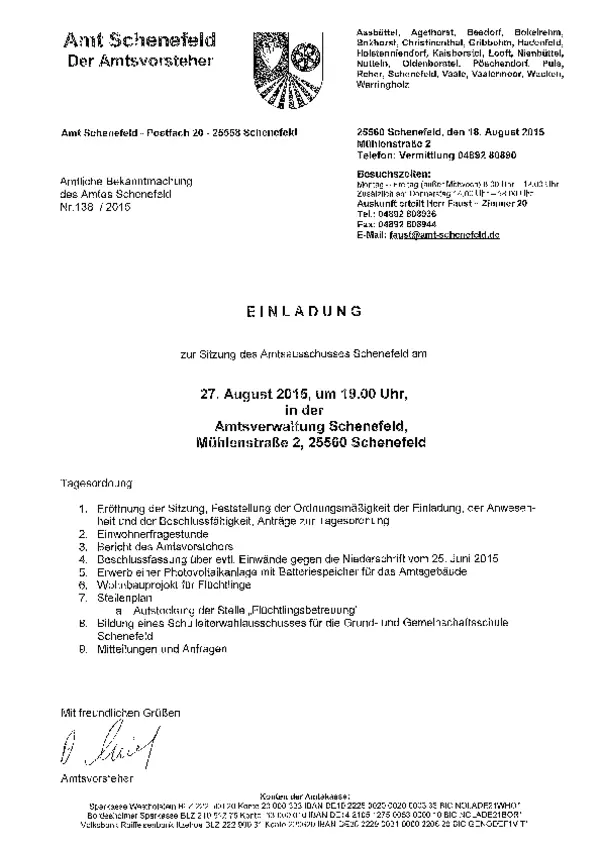 Amtsausschuss am 27.08.2015; BK 138/2015