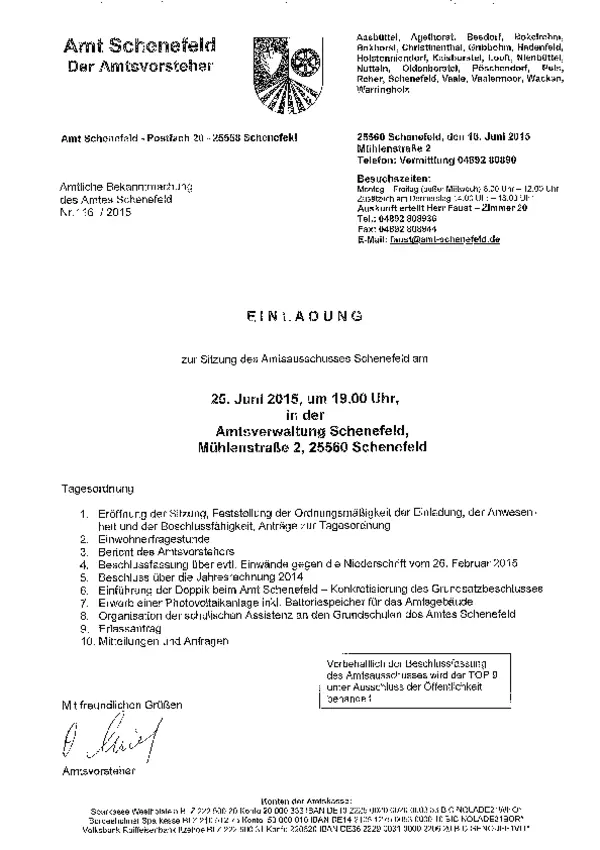 Amtsausschuss am 25.06.2015; BK 116/2015