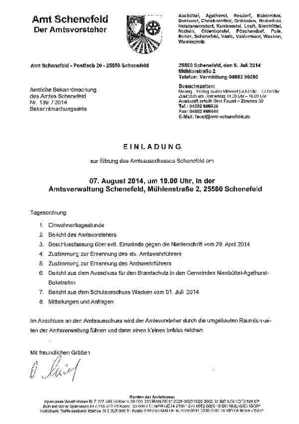 Amtsausschuss am 07.08.2014; BK 139/2014