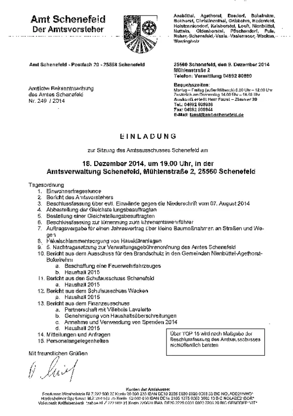 Amtsausschuss am 18.12.2014; BK 249/2014